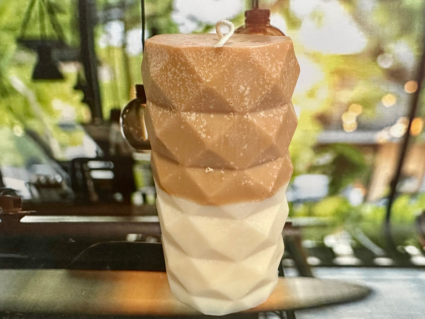 Coffee & Cake Candle - Geometric Pattern Pillar