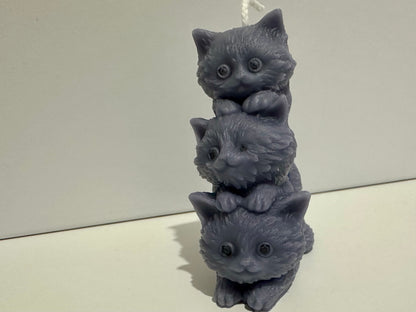 Three Kittens Stacked Candle