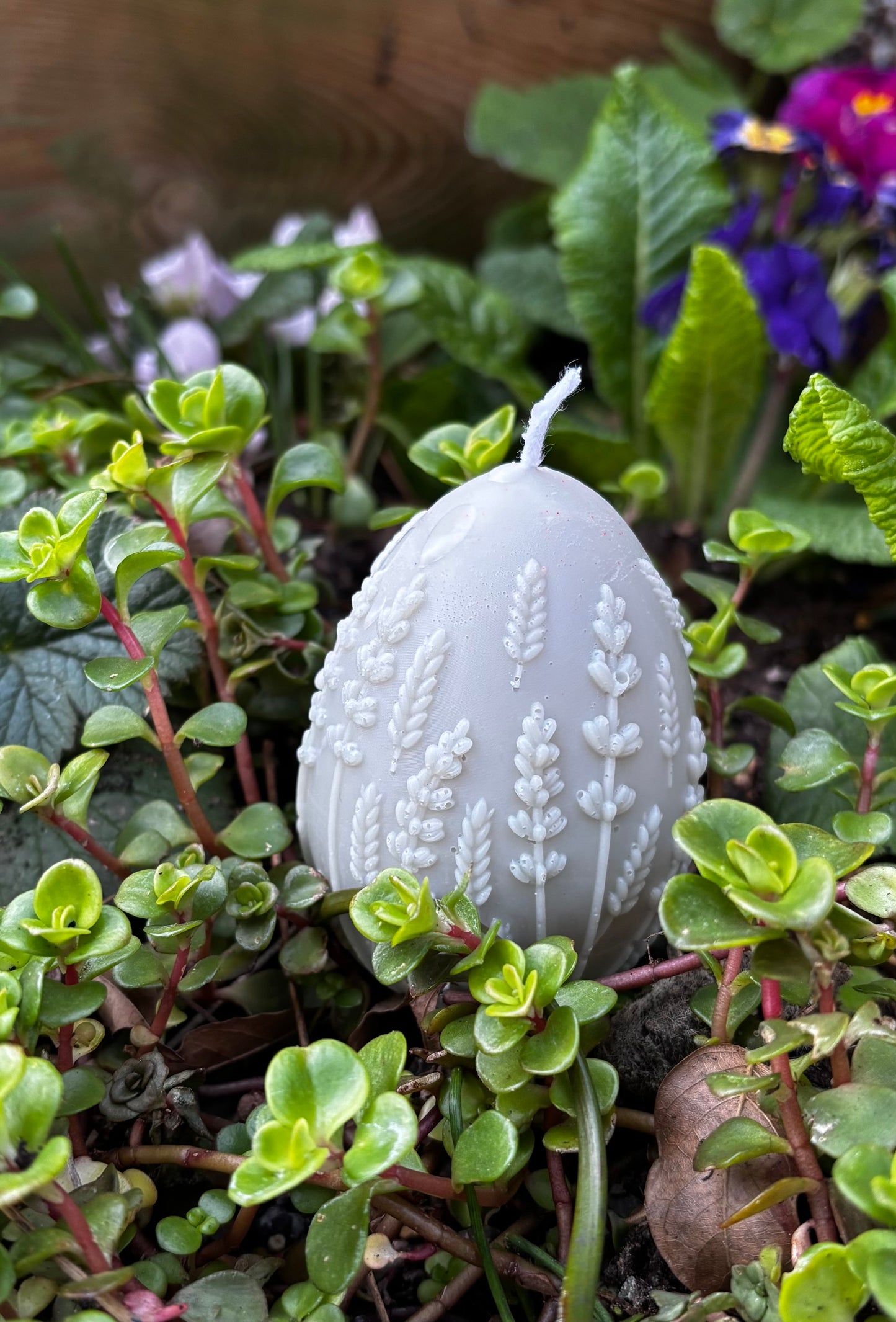 Lavender Decorated Easter Egg Candle